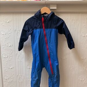 The North Face Navy and Bright Blue Infant Rain Suit with Red Zip